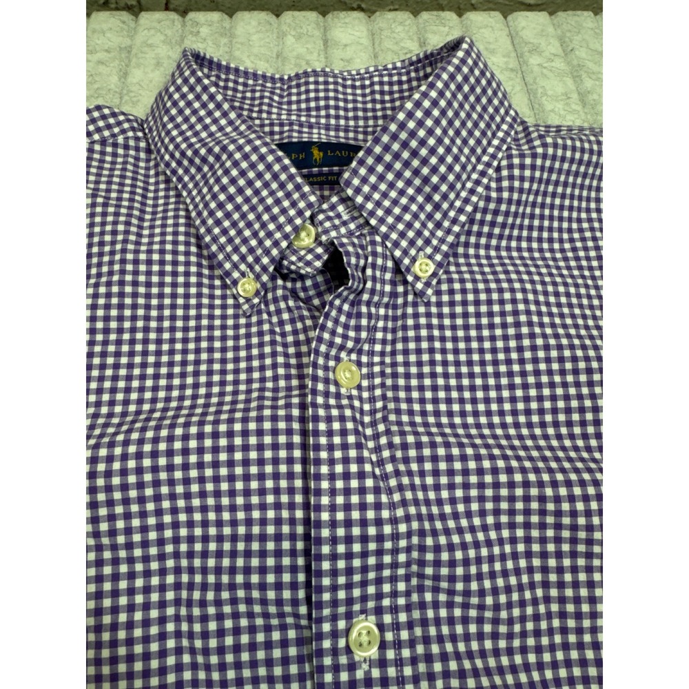 Polo Ralph Lauren Mens Classic Fit Gingham Button Down Shirt Purple White L